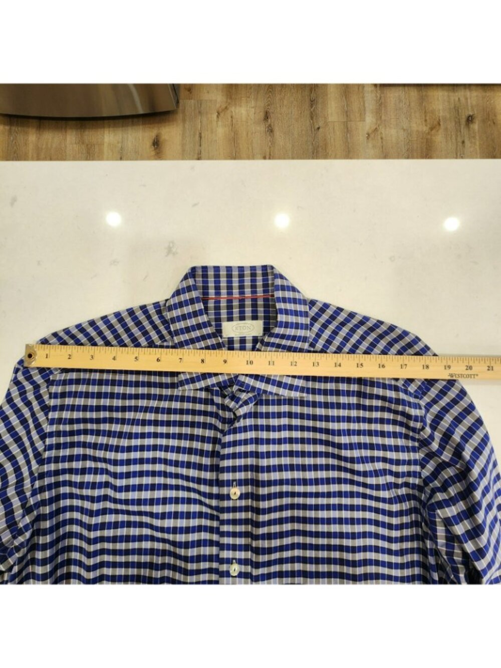 Eton Shirt Contemporary Blue Gray Checked Long Sleeve Button Up Shirt 43 17 - Picture 5 of 8